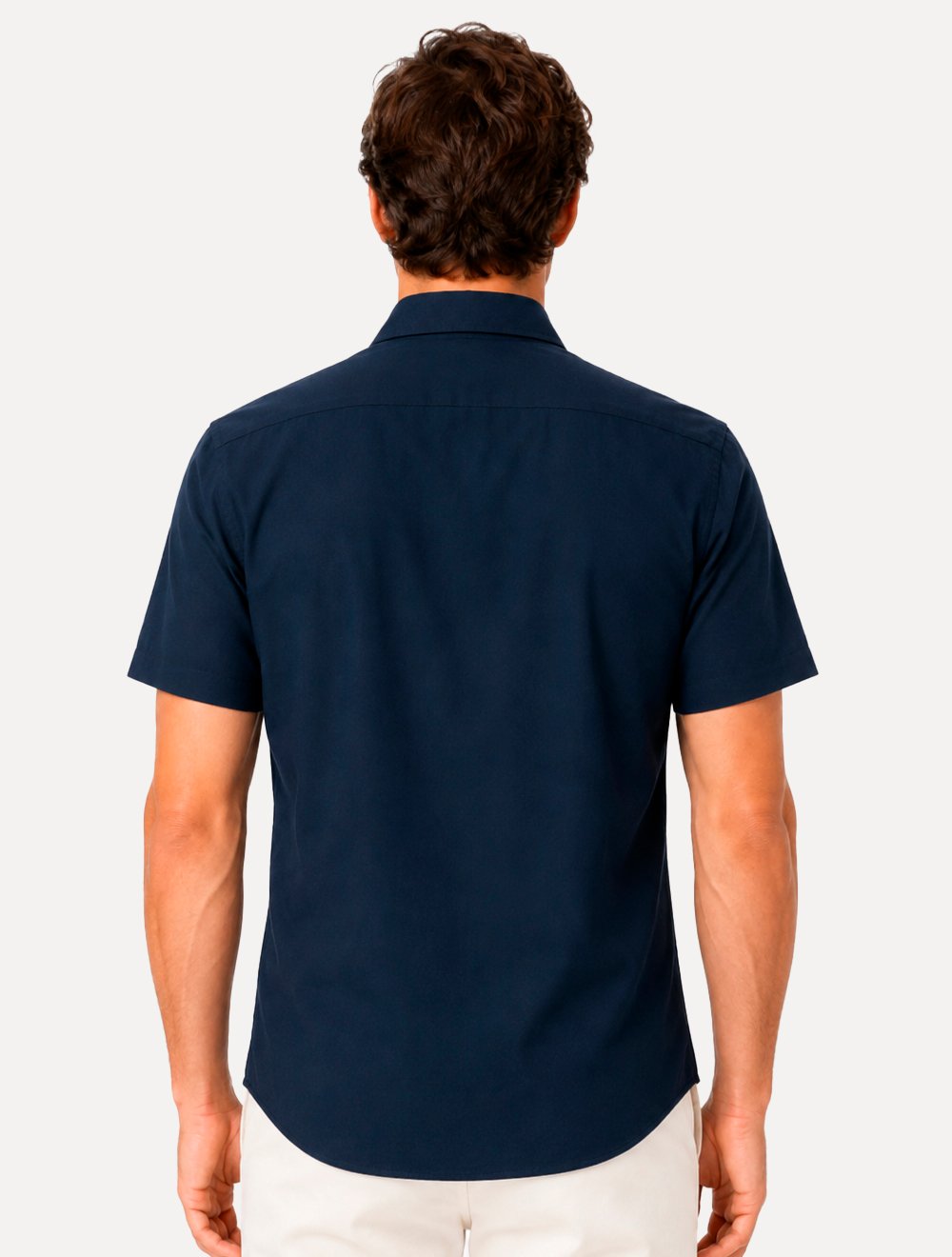 Camisa Dudalina Masculina Manga Curta Slim Superfine Cotton Tricoline Lisa Azul Marinho