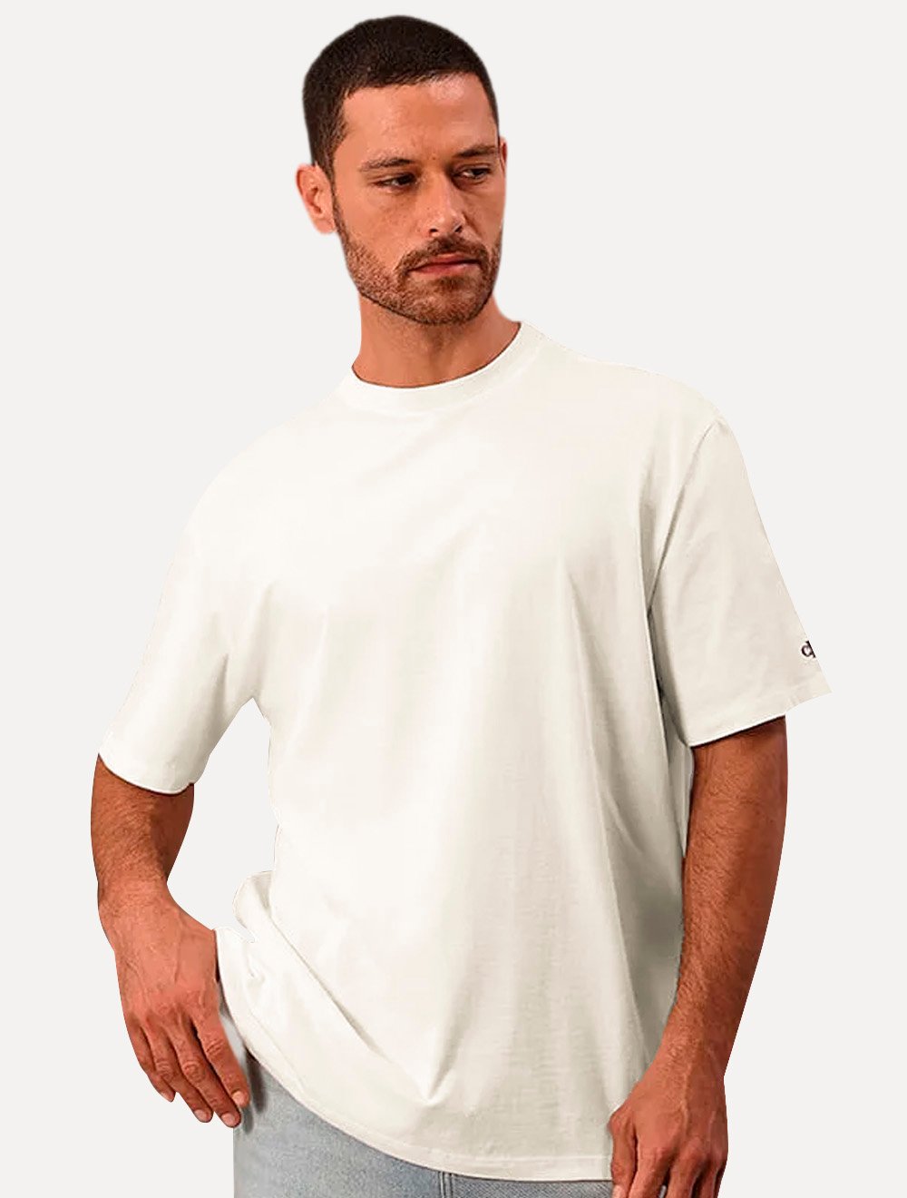 Camiseta Calvin Klein Jeans Masculina Oversized Logo CK Ombro Off White