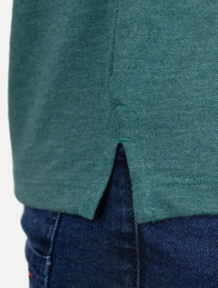 Polo Tommy Jeans Masculina Regular Heather XS Badge Verde Mescla