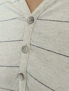 Camisa King & Joe Bata Masculina Manga Longa Henley Listrada Off-White