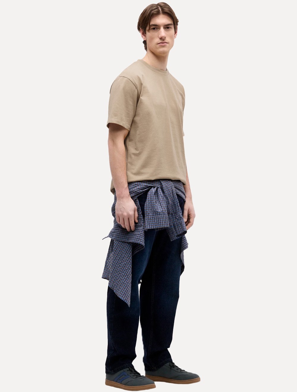 Camiseta Calvin Klein Jeans Masculina Oversized Logo CK Ombro Cáqui Médio