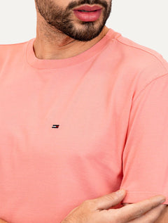Camiseta Tommy Jeans Masculina Regular Jersey C-Neck Flag Rosa