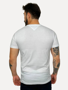 Camiseta Tommy Hilfiger Masculina Columbus H Roundle Logo Branco