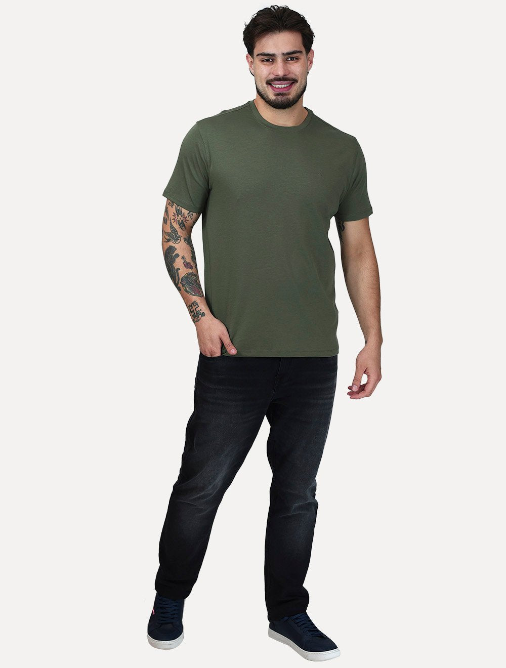 Camiseta Aramis Masculina Basic Lisa Mono Liquid Cotton Verde Militar