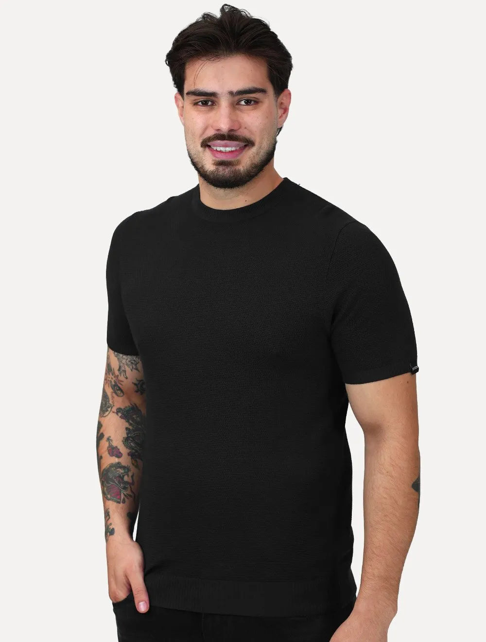 Camiseta Dixen Masculina Tricot Manga Curta Gola Careca Preta