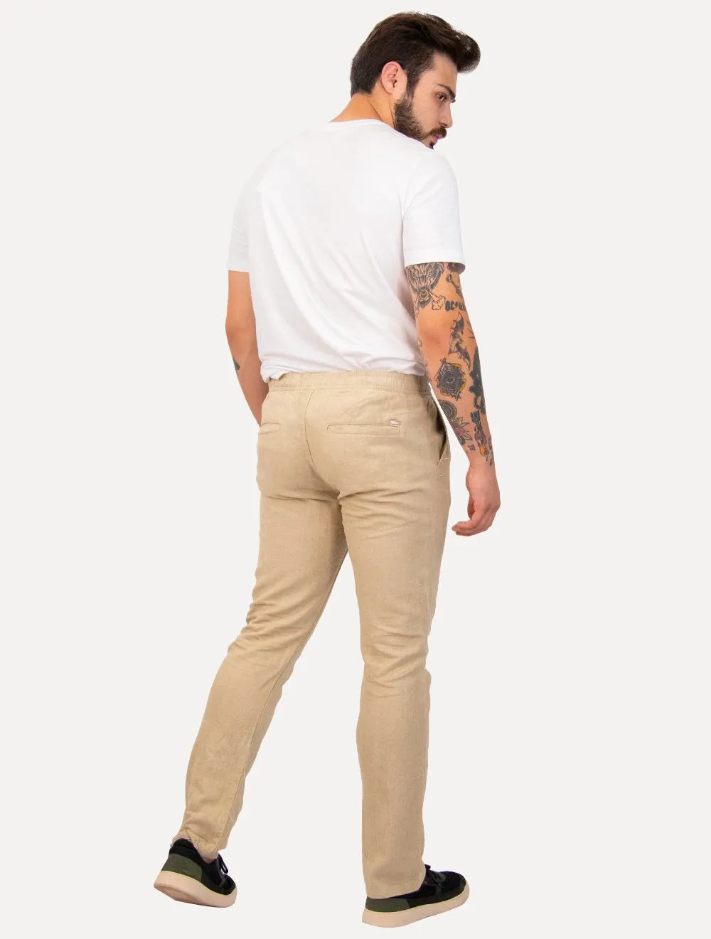 Calça Calvin Klein Masculina Elástico Linen Cáqui Mescla