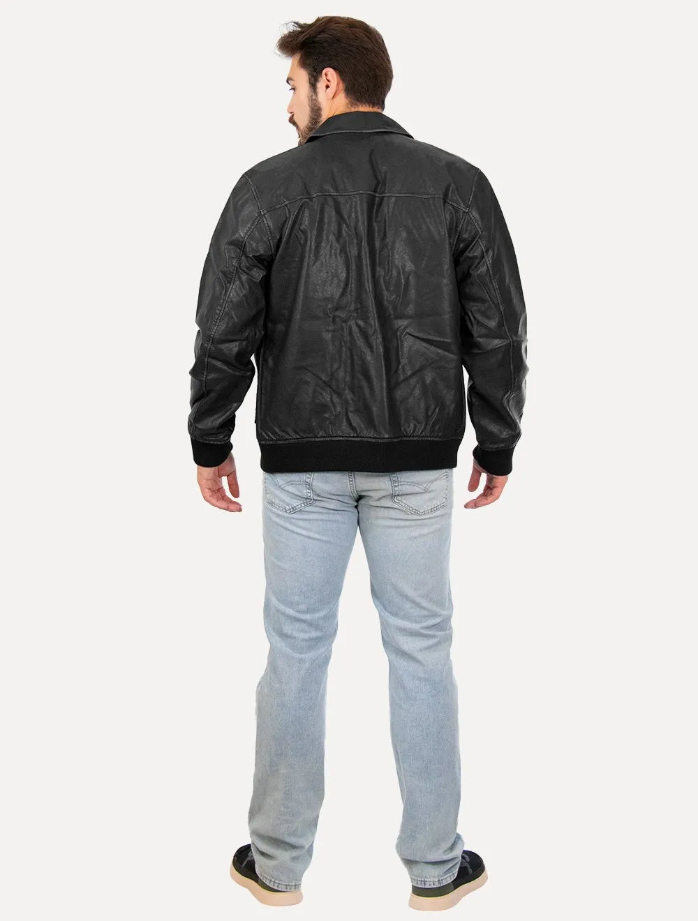 Jaqueta Ellus Masculina PU Leather Washed New Aviator Preta