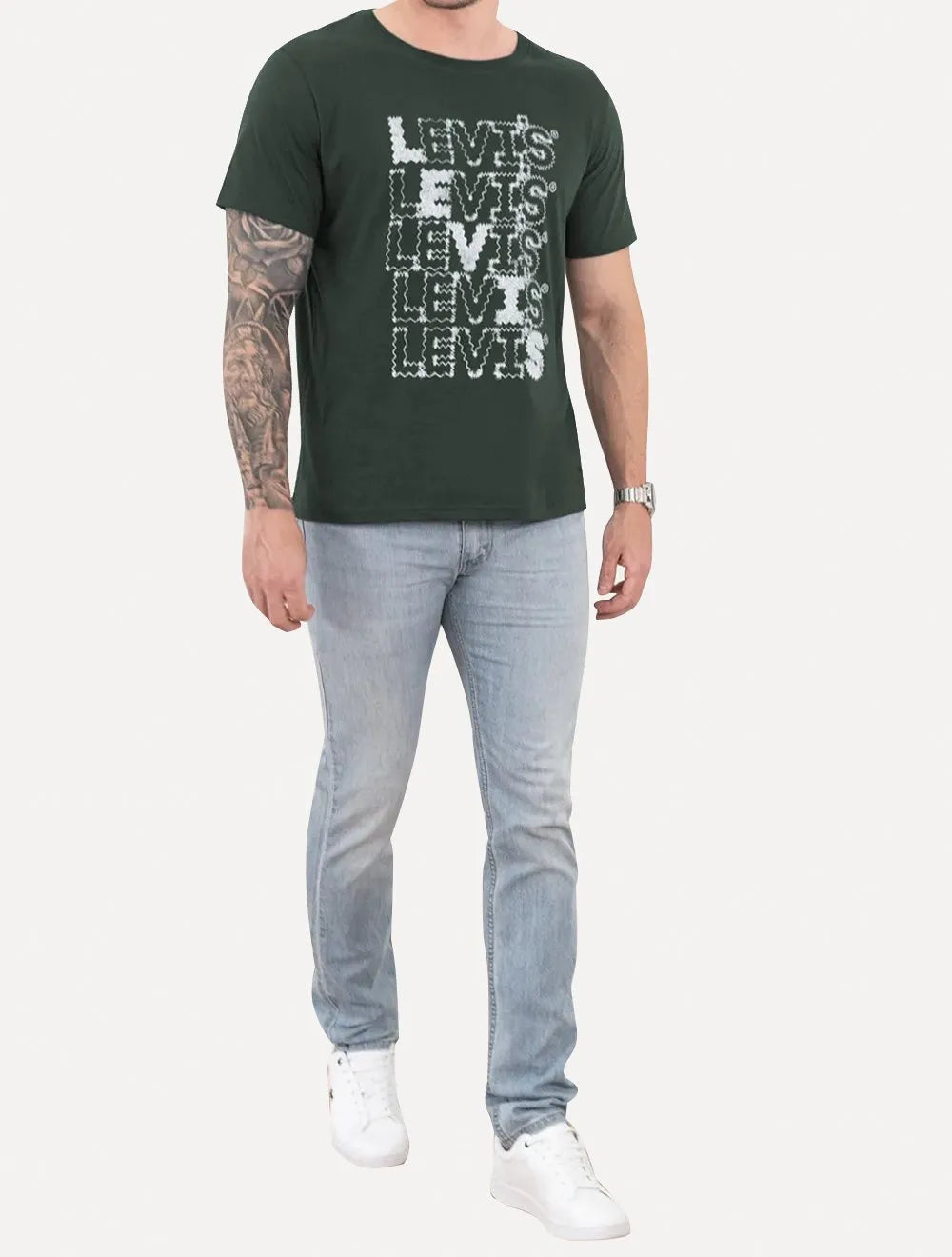 Camiseta Levis Masculina Zigzag Headline Logo Verde Escuro