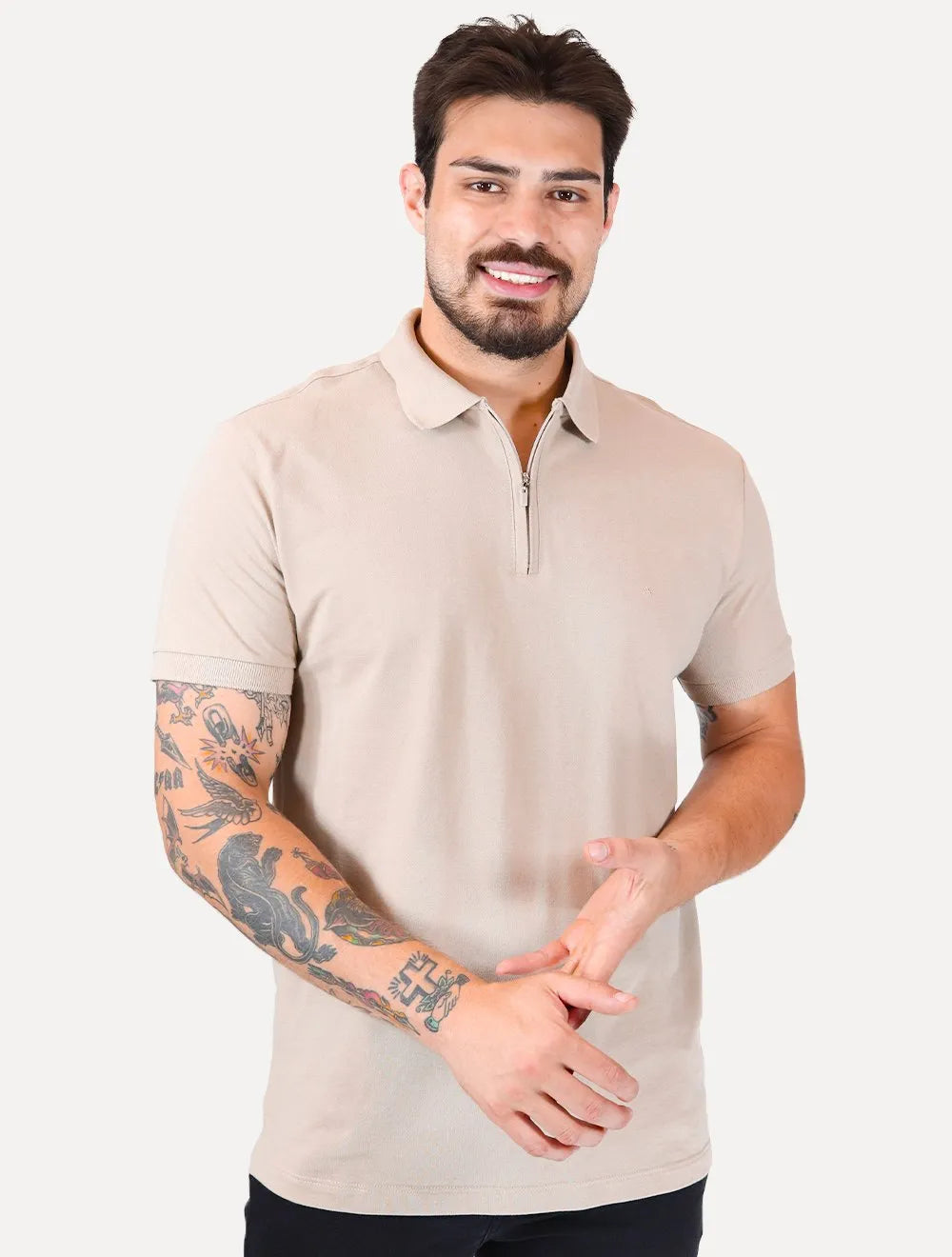 Polo Aramis Masculina Piquet Ziper All Straw Palha