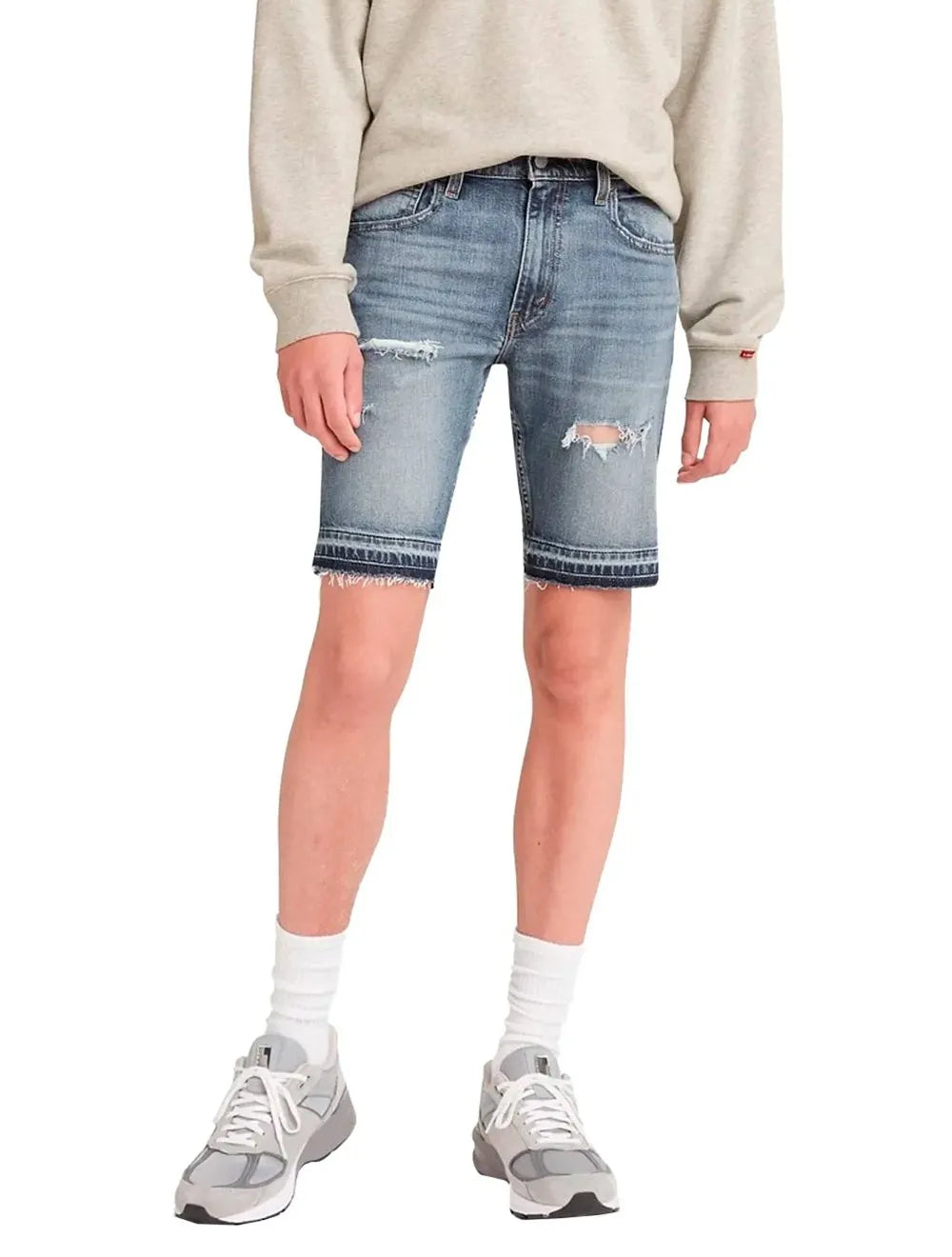 Bermuda Levis Jeans Masculina 412 Slim Shorts Stretch Destroyed Azul