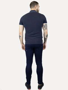 Polo Colcci Masculina Piquet Blue Frisos Mini Logo Azul Marinho