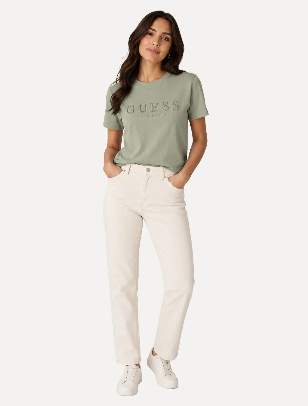 Camiseta Guess Feminina Los Angeles Embroidery Logo Verde Limão