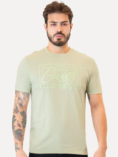 Camiseta Guess Masculina Los Angeles Cursive Relevo Verde Claro