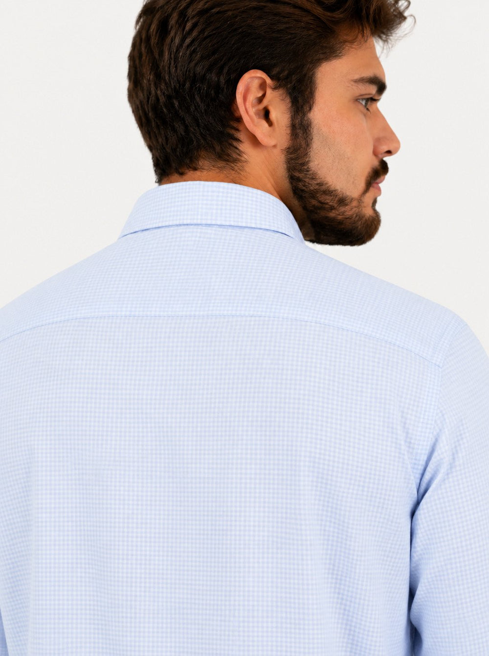 Camisa Dudalina Masculina Superfine Tricoline Quadriculado Mono Logo Milano Azul Claro