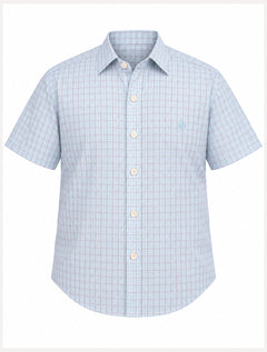 Camisa Dudalina Masculina Plus Size Manga Curta Slim Confort Superfine Cotton Listrada Azul Claro