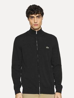 Suéter Lacoste Masculino Classic Zip Gola Alta Logo Preto