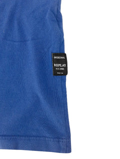 Camiseta Replay Masculina Frontal Stamp Logo Azul Royal