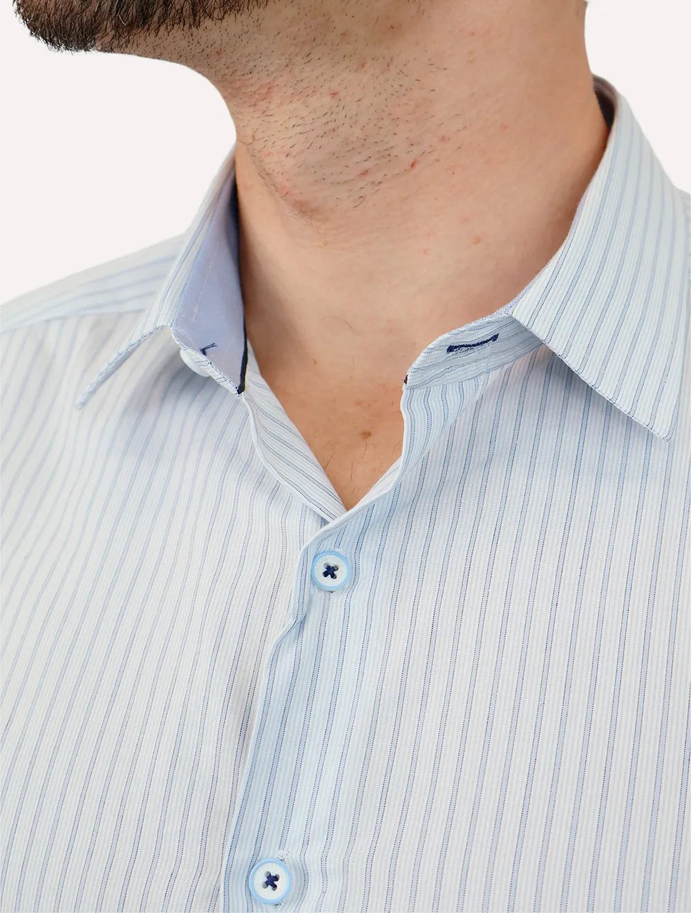 Camisa Dudalina Masculina Milano Fit Easy Icon Listras Azul Claro