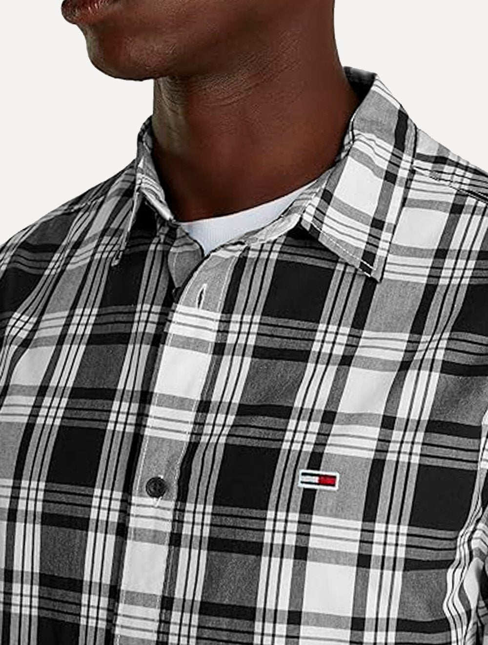 Camisa Tommy Jeans Masculina Regular Poplin Xadrez Check Preta