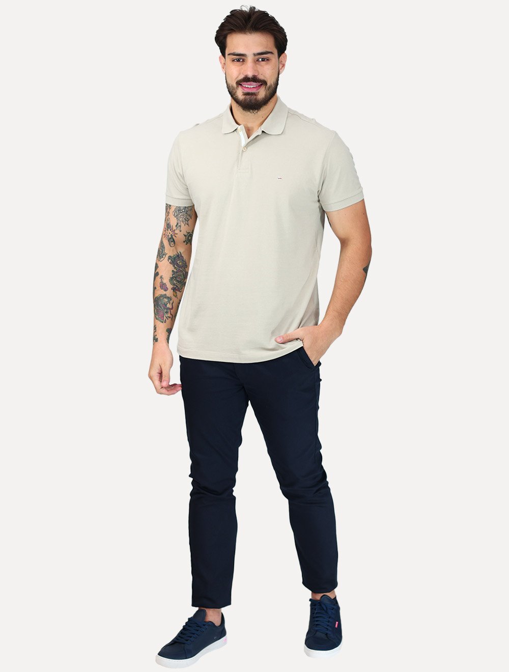Polo Aramis Masculina Piquet Inner Detail Light Logo Areia