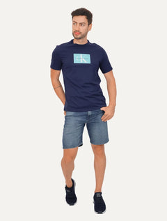 Camiseta Calvin Klein Jeans Masculina Issue Logo Light Block Azul Marinho