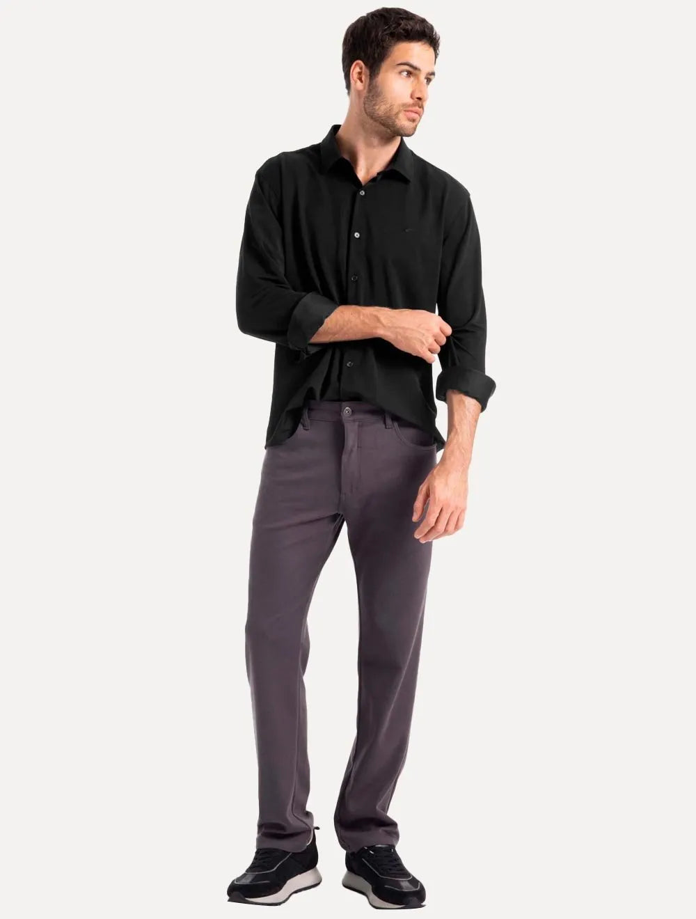 Camisa Ellus Masculina Tricoline LY Slim Preta