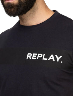 Camiseta Replay Masculina Institutional Logo Azul Marinho