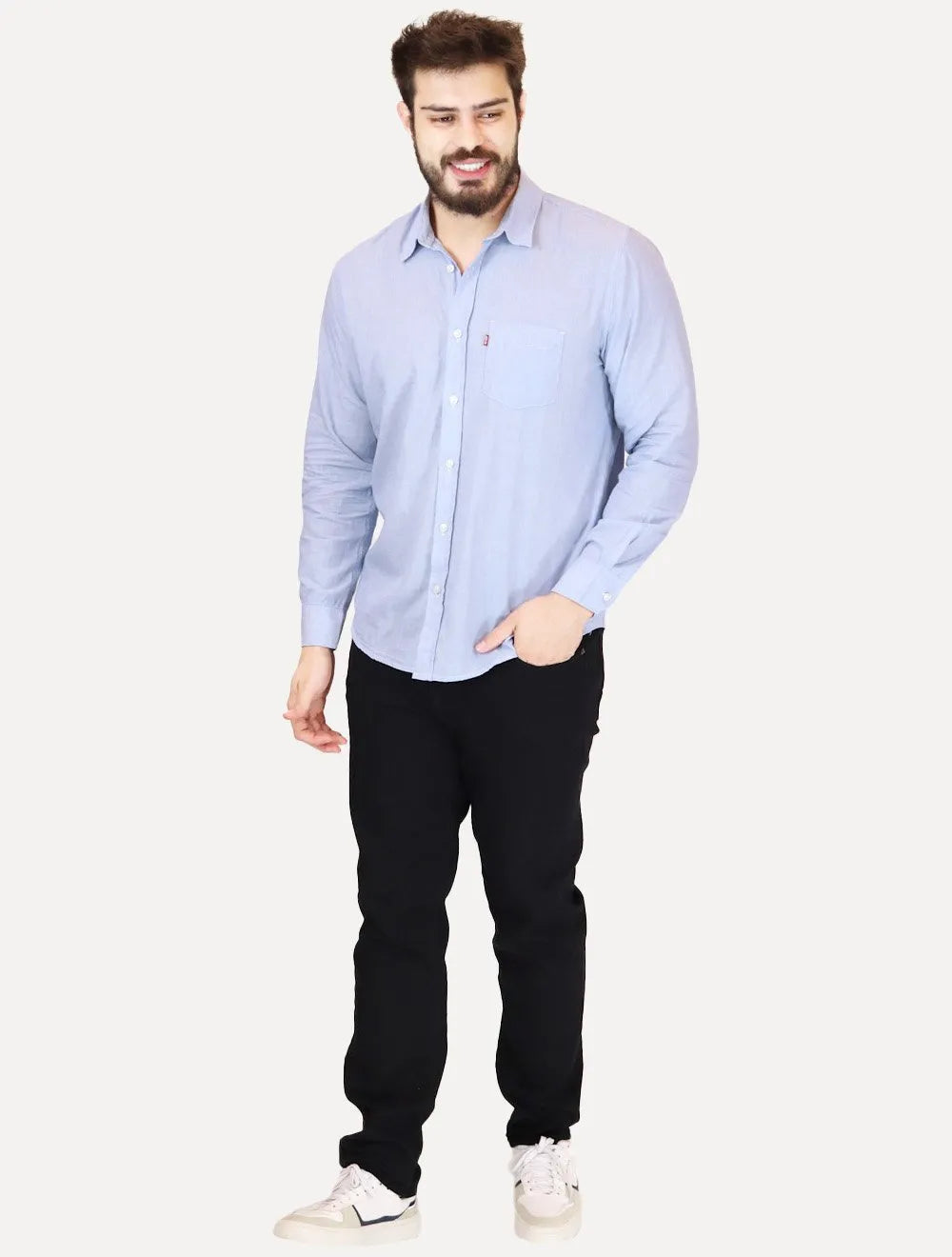 Camisa Levis Relaxed Oxford Authentic Button Down Listrada Azul Claro