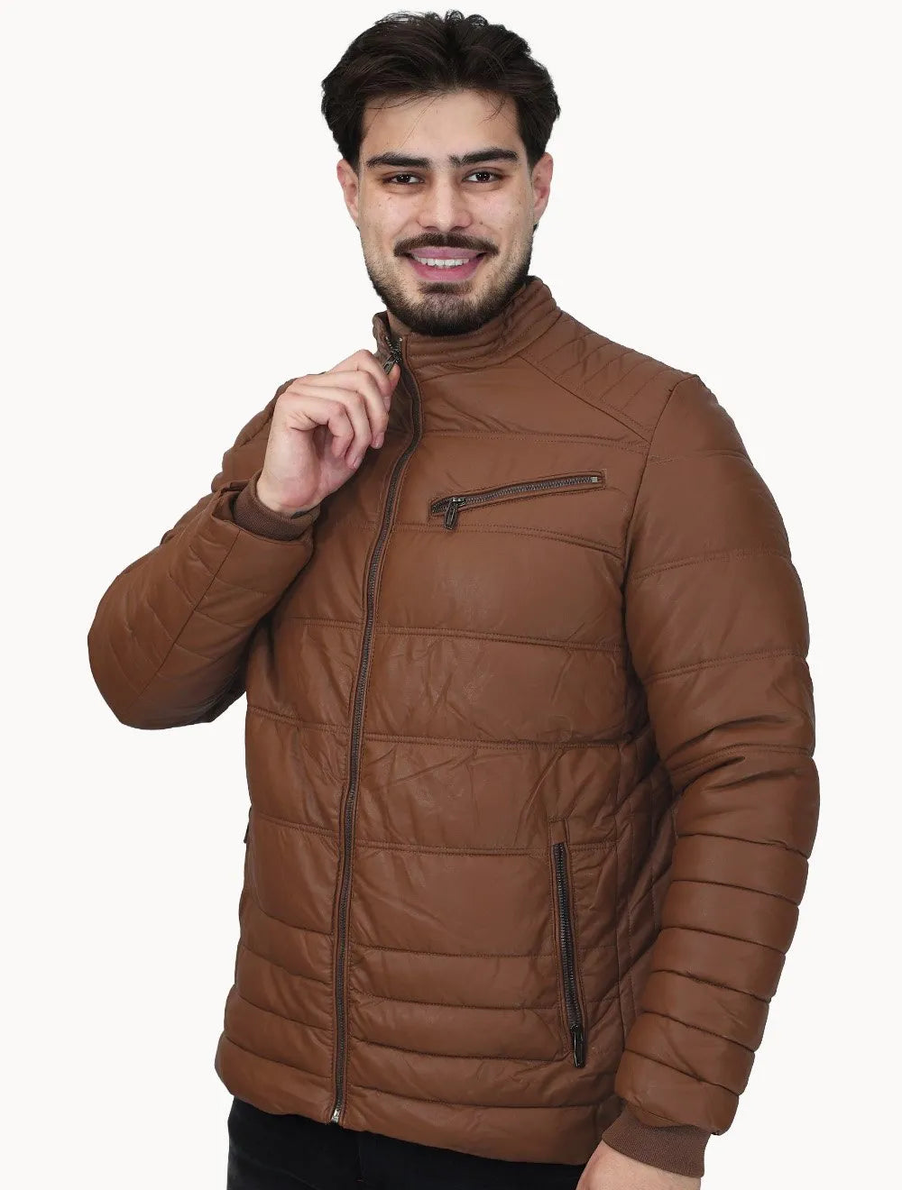 Jaqueta Dixen PU Zíper Frontal Café