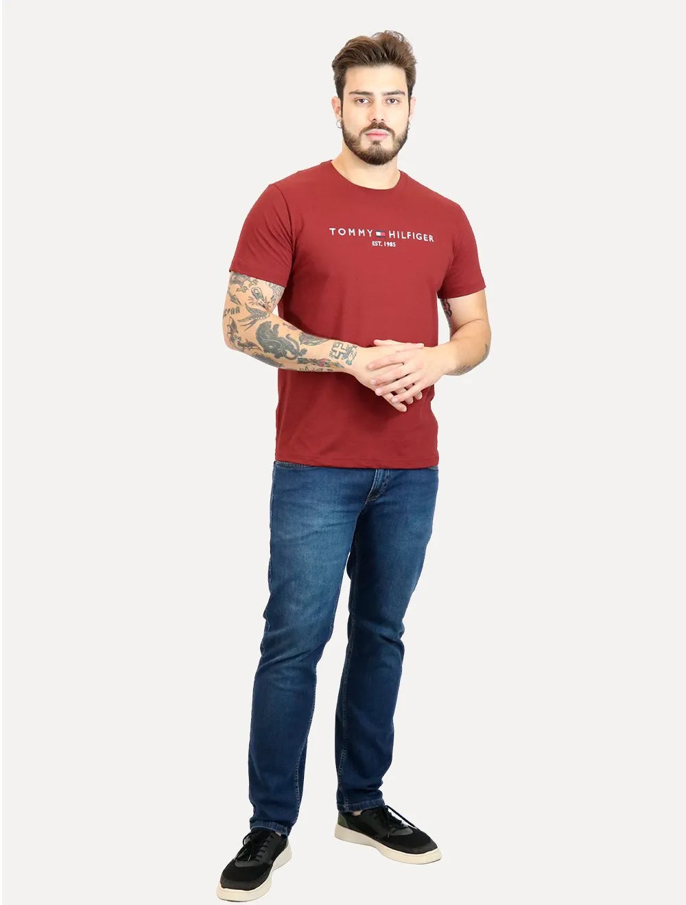 Camiseta Tommy Hilfiger Masculina Core Logo Vermelho Escuro