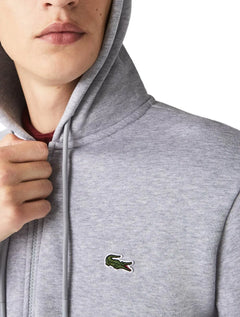 Moletom Lacoste Masculino Full-zip Hoodie Signature Sash Cinza Mescla