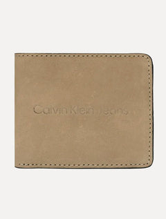 Carteira Calvin Klein Jeans Nobuck Logo Cáqui Claro