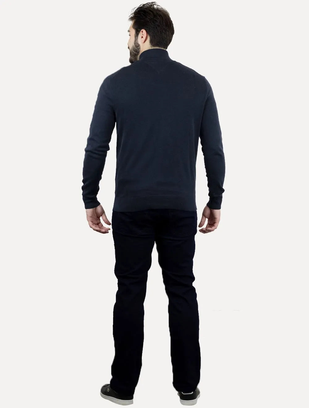 Suéter Tommy Hilfiger Masculino Essential Cotton Zip Through Azul Marinho