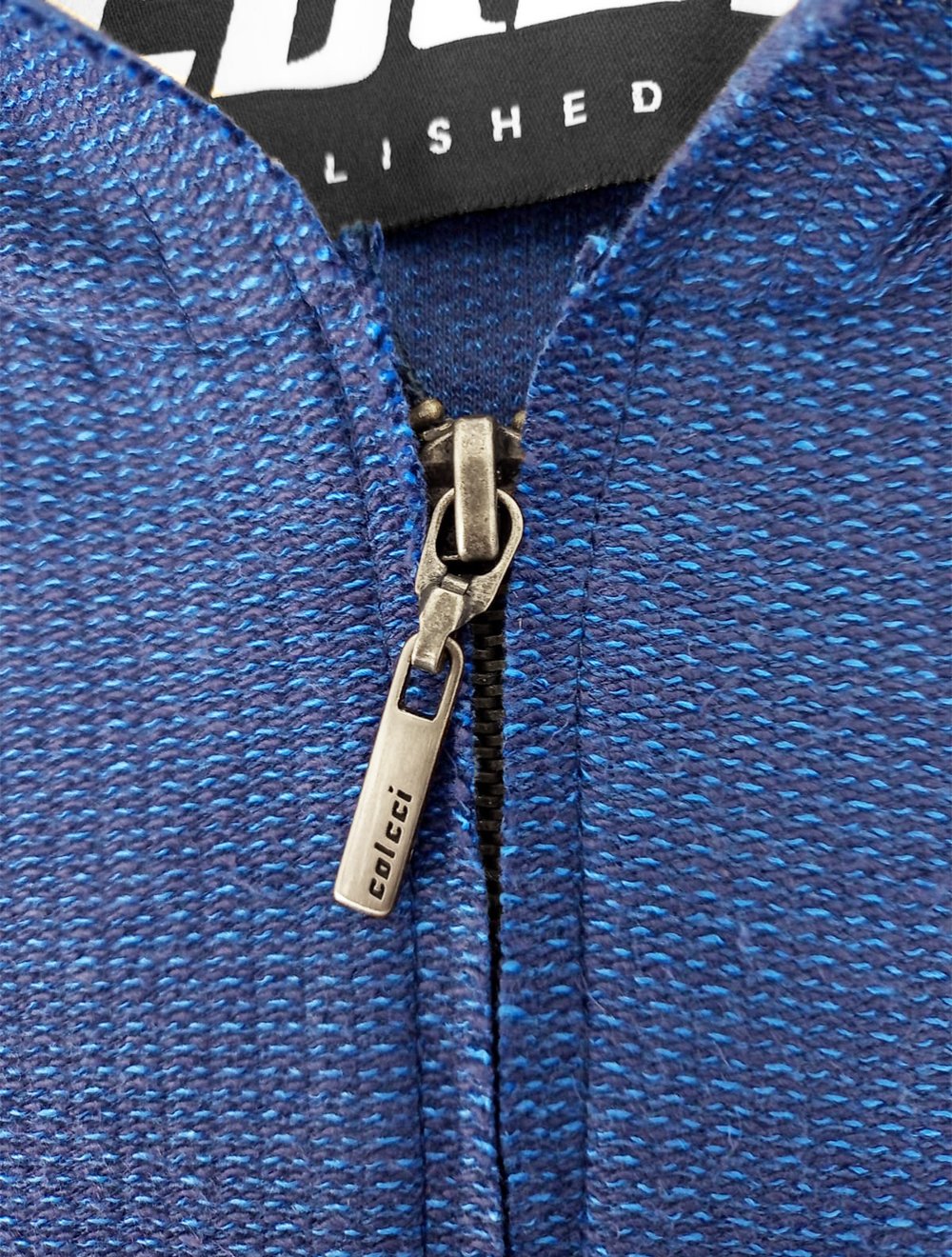 Moletom Colcci Masculino Hoodie Full-Zip Texture Refile Azul Escuro Mescla