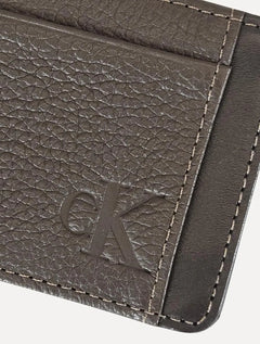 Carteira Calvin Klein Jeans Porta Cartão Couro CKJ Floater Queima Marrom Café