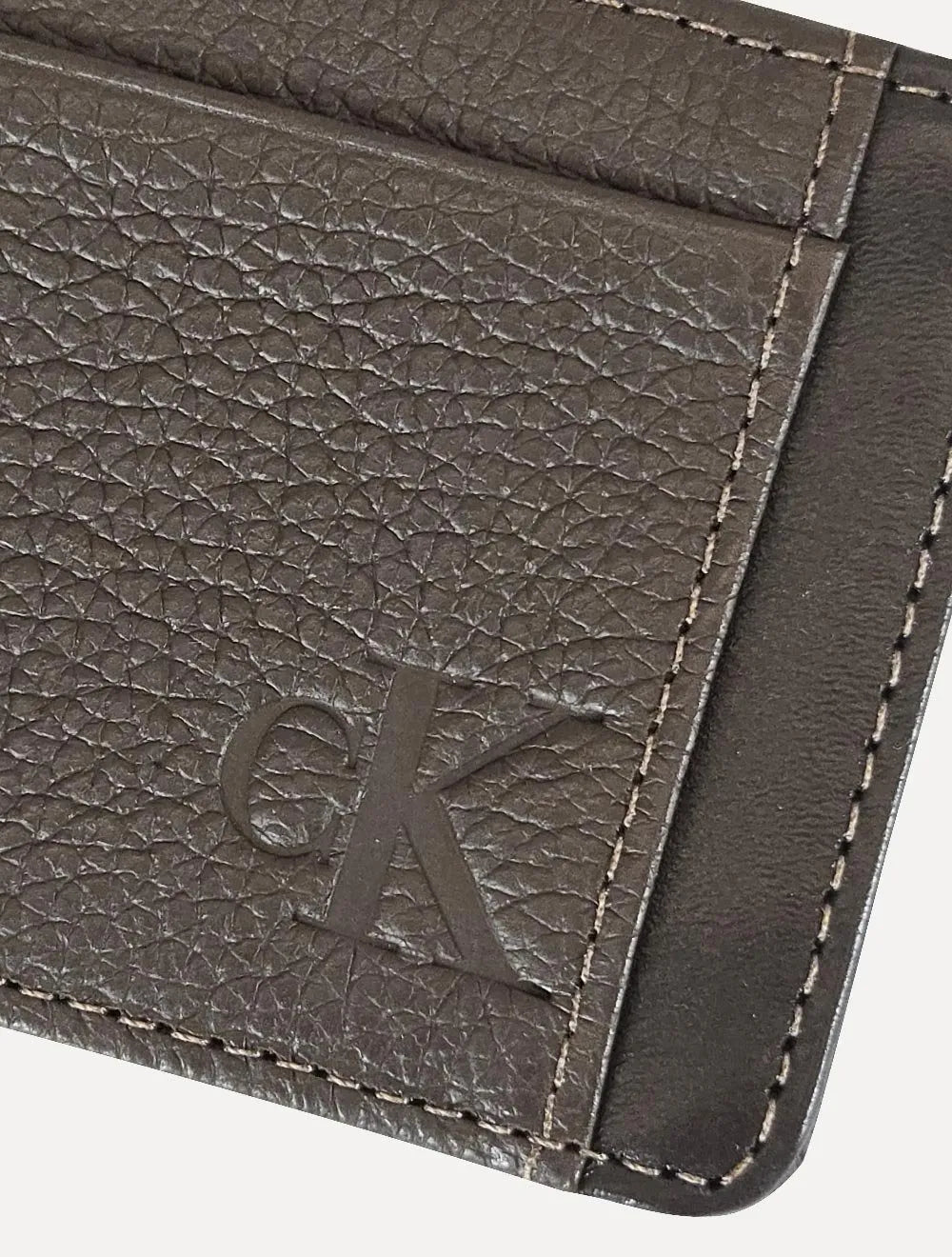 Carteira Calvin Klein Jeans Porta Cartão Couro CKJ Floater Queima Marrom Café