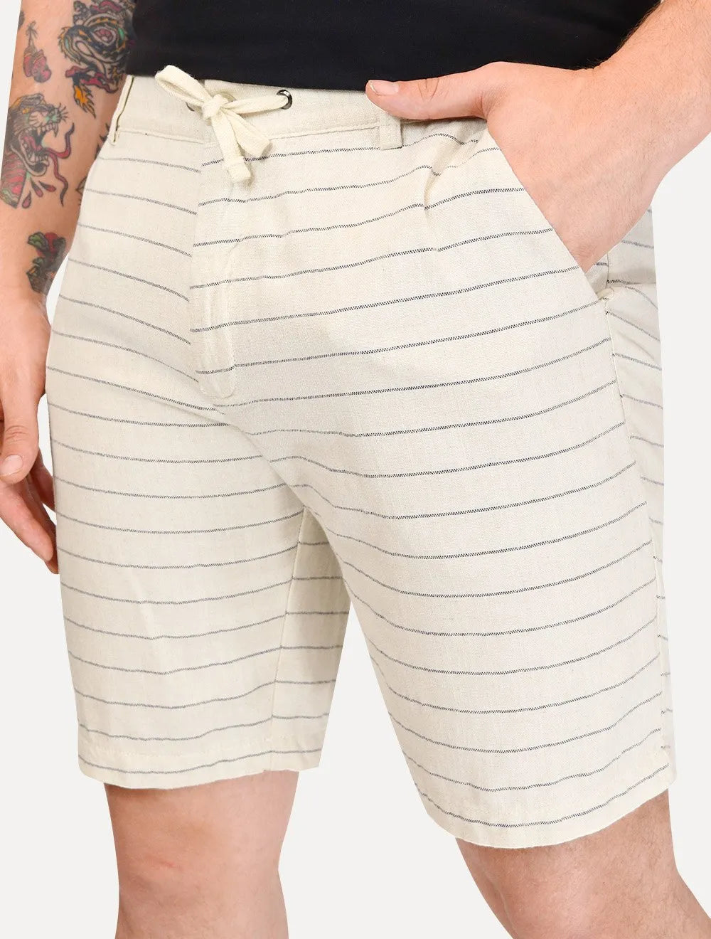 Bermuda Calvin Klein Jeans Masculina Cordão Cotton Stripes Off White