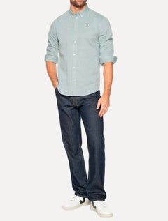 Camisa Tommy Jeans Masculina Regular Entry Oxford Verde Escuro Mescla