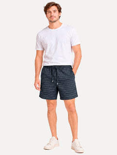 Bermuda Calvin Klein Jeans Masculina Cordão Cotton Stripes Azul Indigo