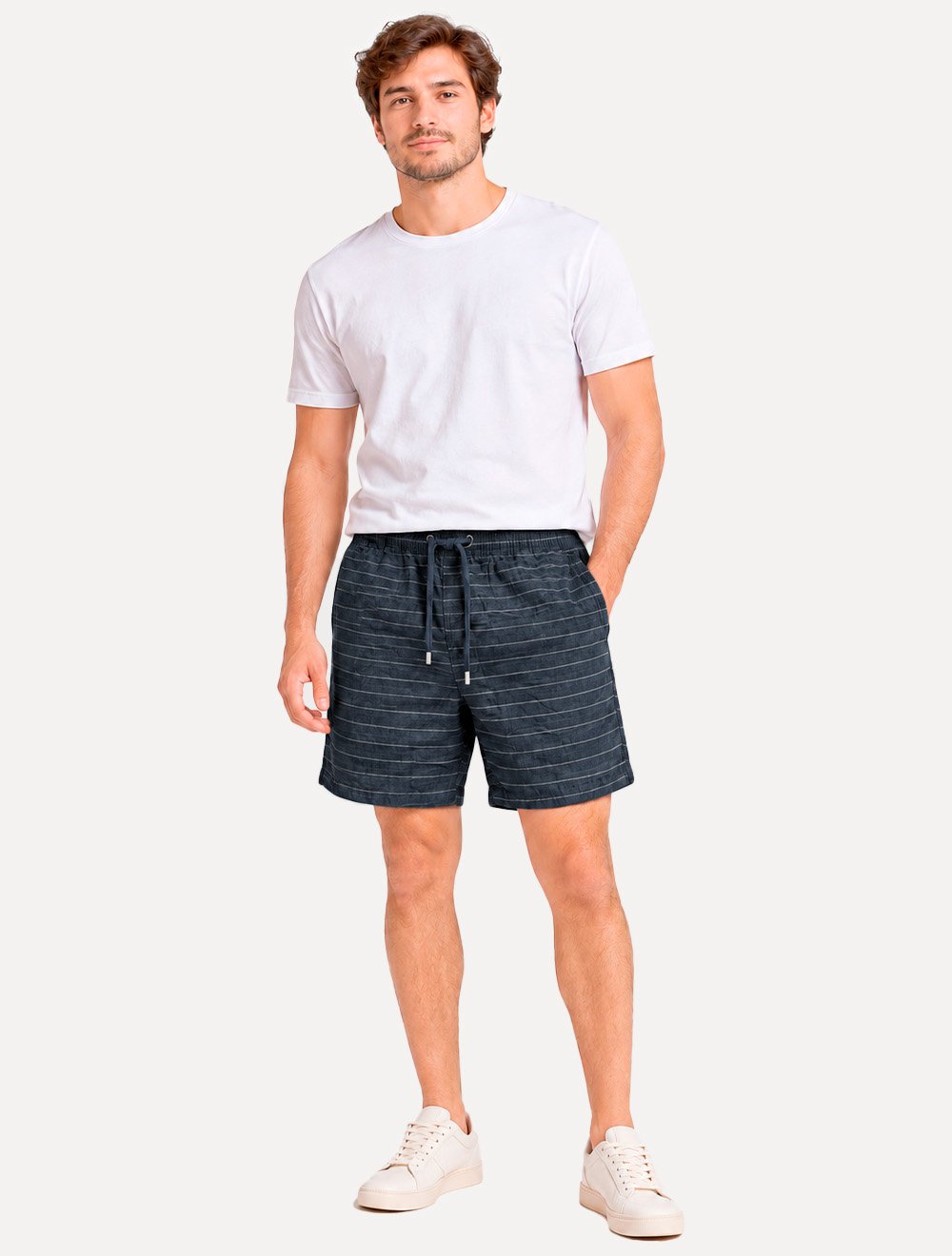 Bermuda Calvin Klein Jeans Masculina Cordão Cotton Stripes Azul Indigo