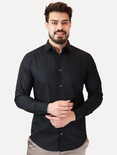 Camisa Empório Armani Masculina Stretch Embroidered Mono Logo Azul Escuro