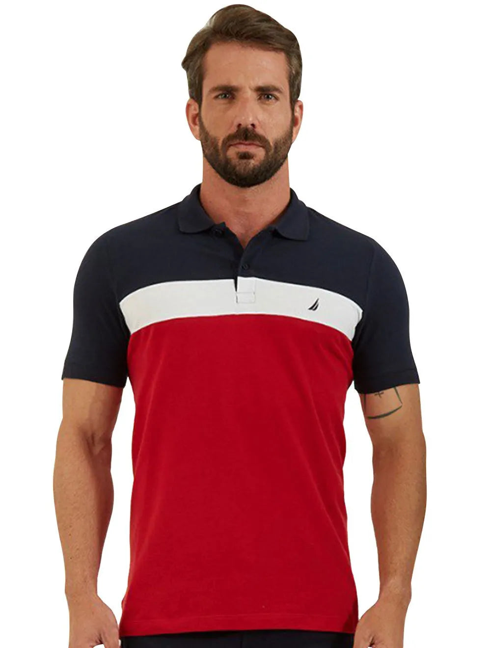 Polo Nautica Masculina Piquet Colorblock Sail Branca/Vermelha/Marinho