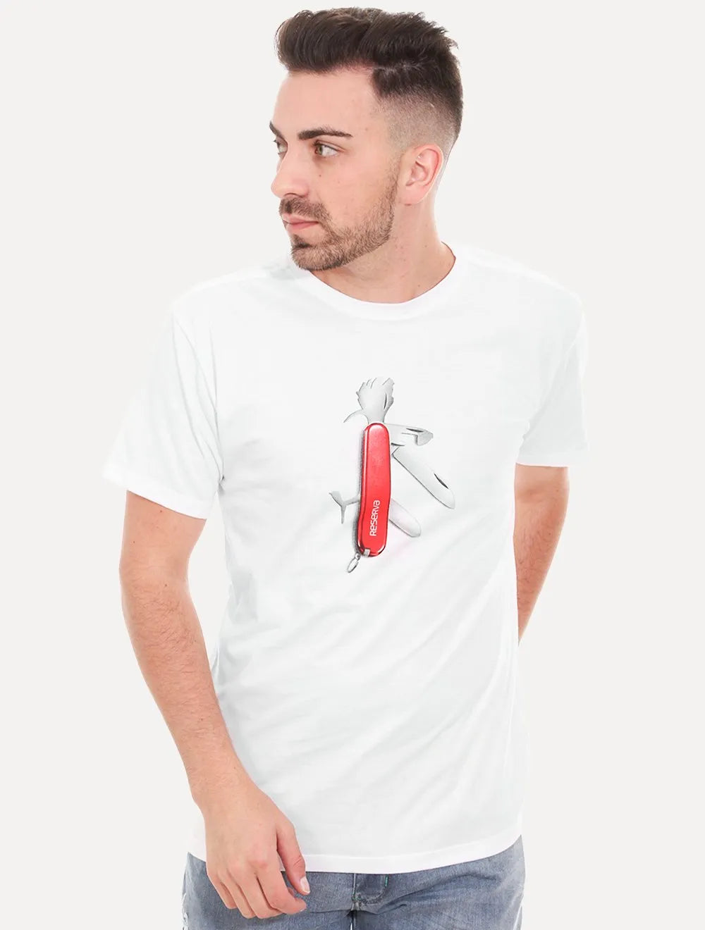 Camiseta Reserva Masculina Swiss Knife Woodpecker Branca