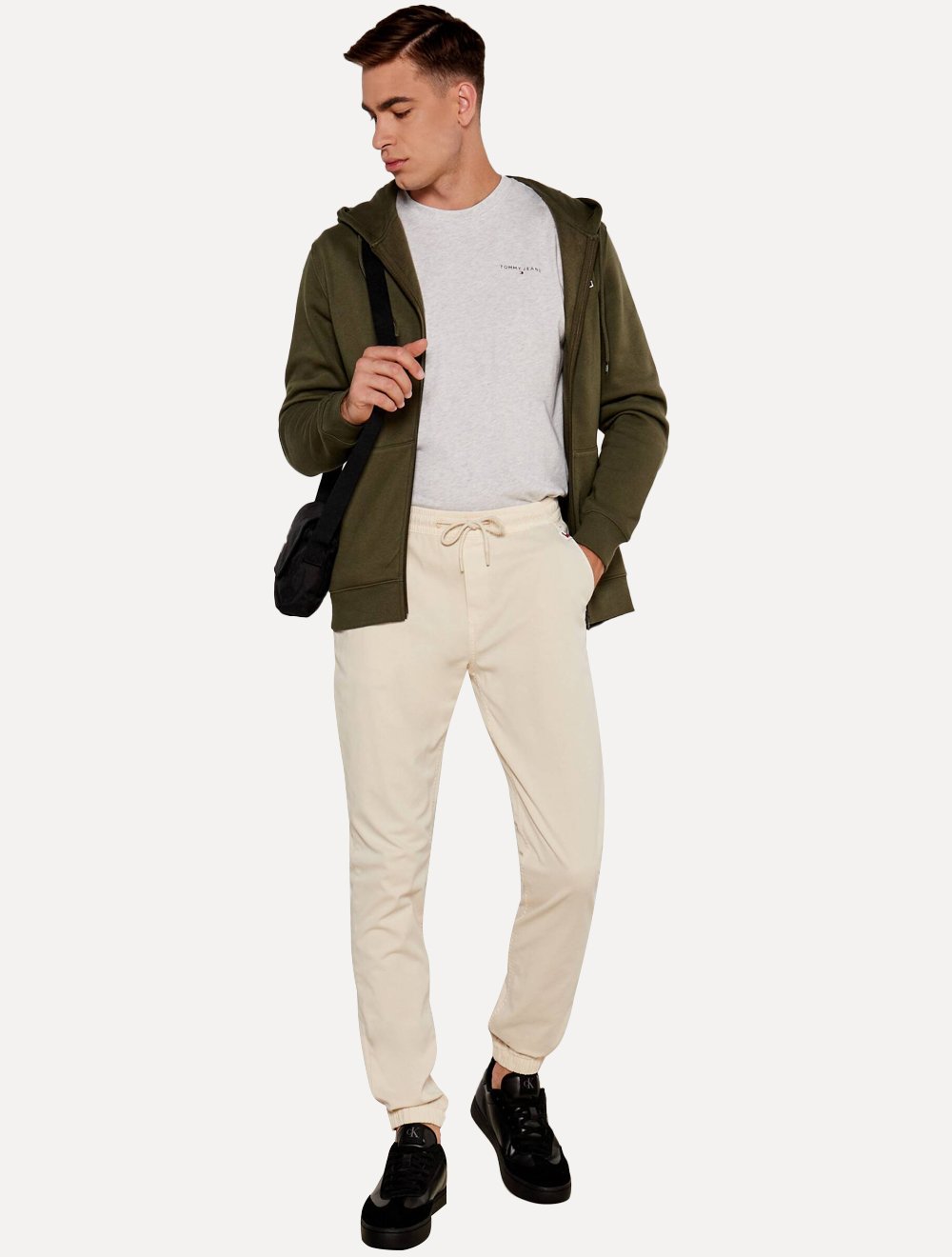 Camiseta Tommy Jeans Masculina Slim Linear Chest Cinza Mescla