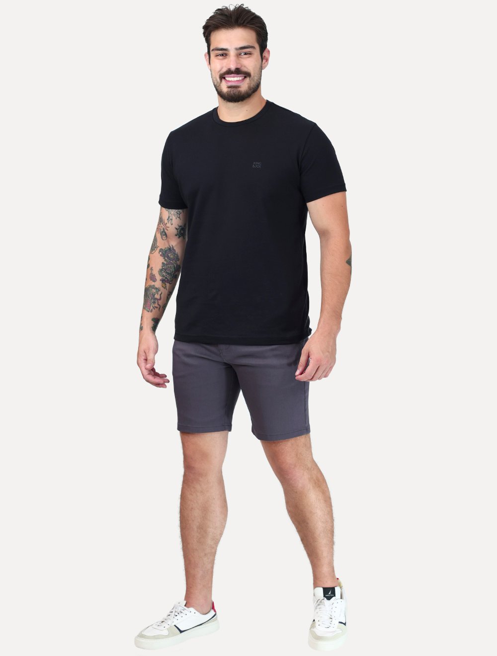 Bermuda K&J Black Masculina Casual Flex Cetim Chumbo