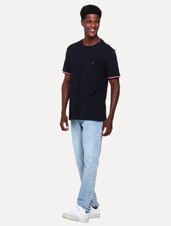 Camiseta Tommy Hilfiger Masculina Piquet Global Stripe Cuff Marinho