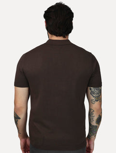 Polo Dixen Masculina Tricot Viscose Texturizada Manga Curta Marrom