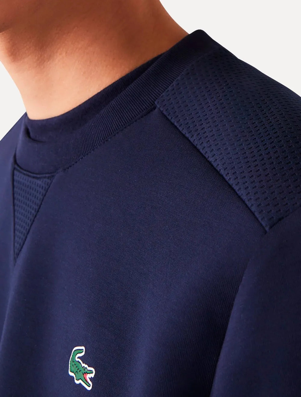 Moletom Lacoste Masculino Crewneck Sport Mesh Panels Azul Marinho