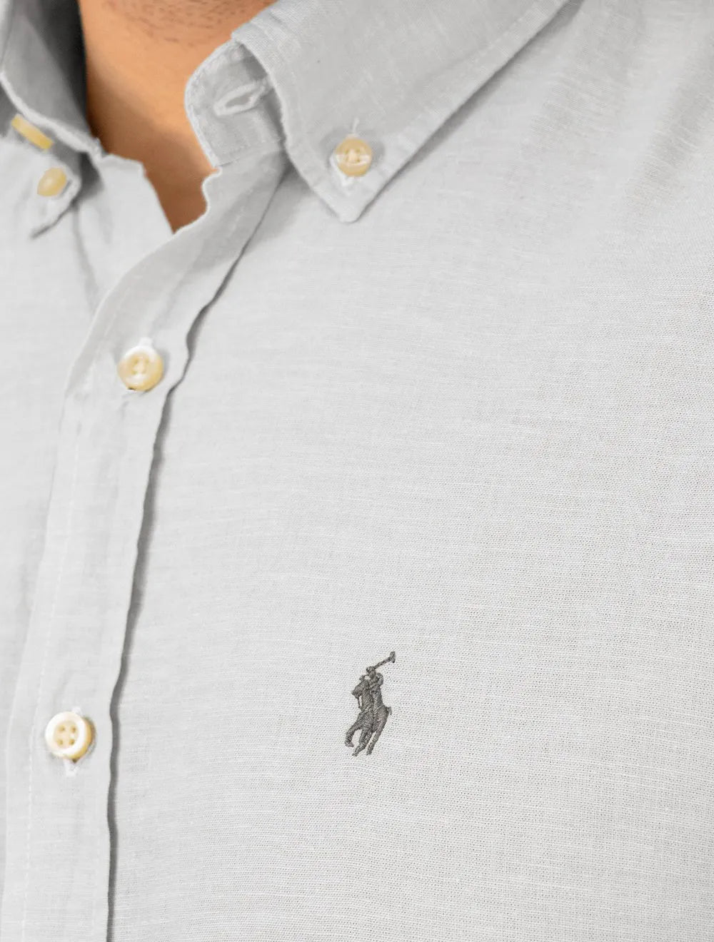 Camisa Ralph Lauren Masculina Linho Dark Icon Cinza Claro Mescla