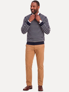 Suéter Tommy Hilfiger Masculino Crewneck Essential Cotton Listrada Azul/Branco